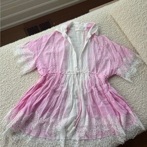 Pink and White Lace-Trim Mini Dress